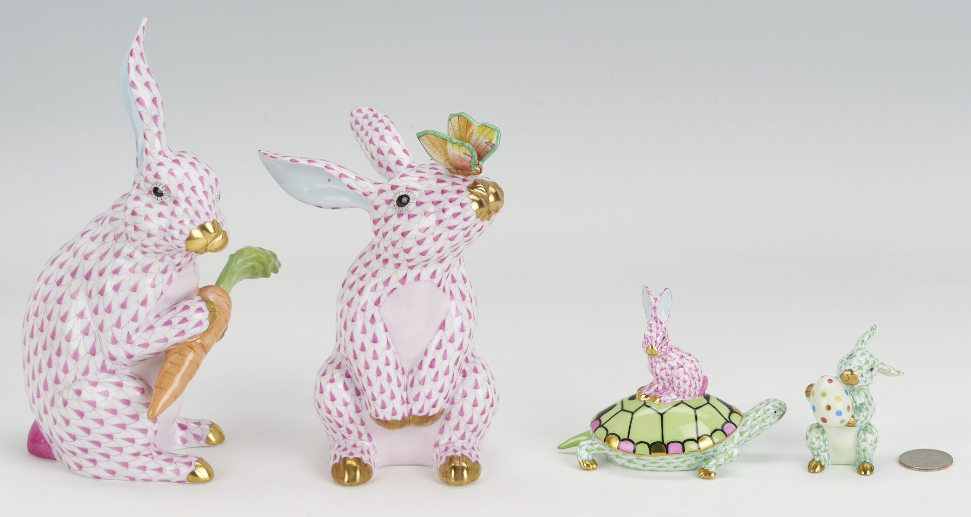 Lot 771: 4 Herend Fishnet Bunny or Rabbit Figurines
