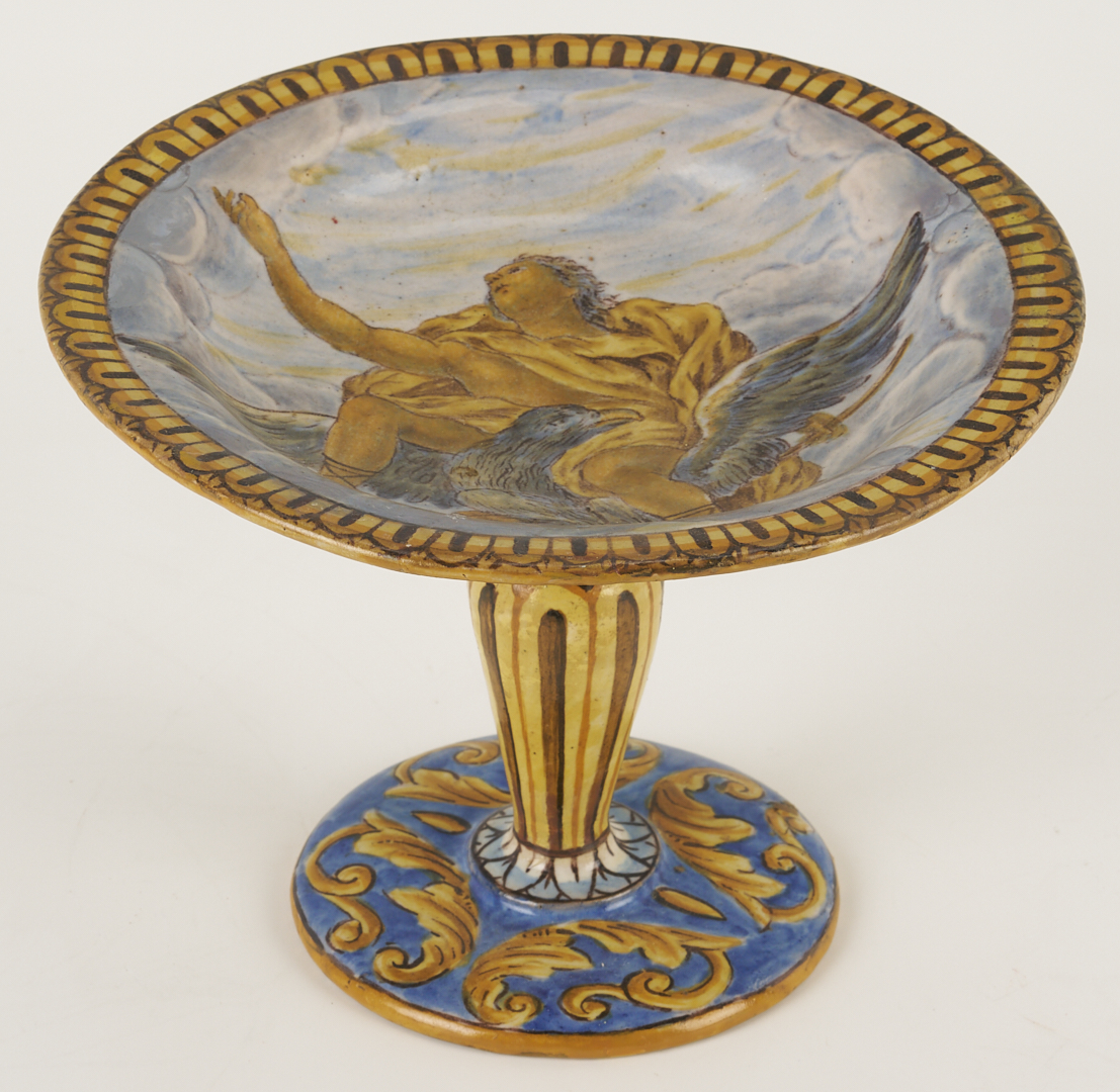 Lot 774: 3 Antique Faience Items: Albarello, Tazza, Inkwell