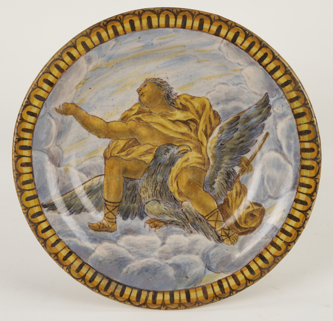 Lot 774: 3 Antique Faience Items: Albarello, Tazza, Inkwell