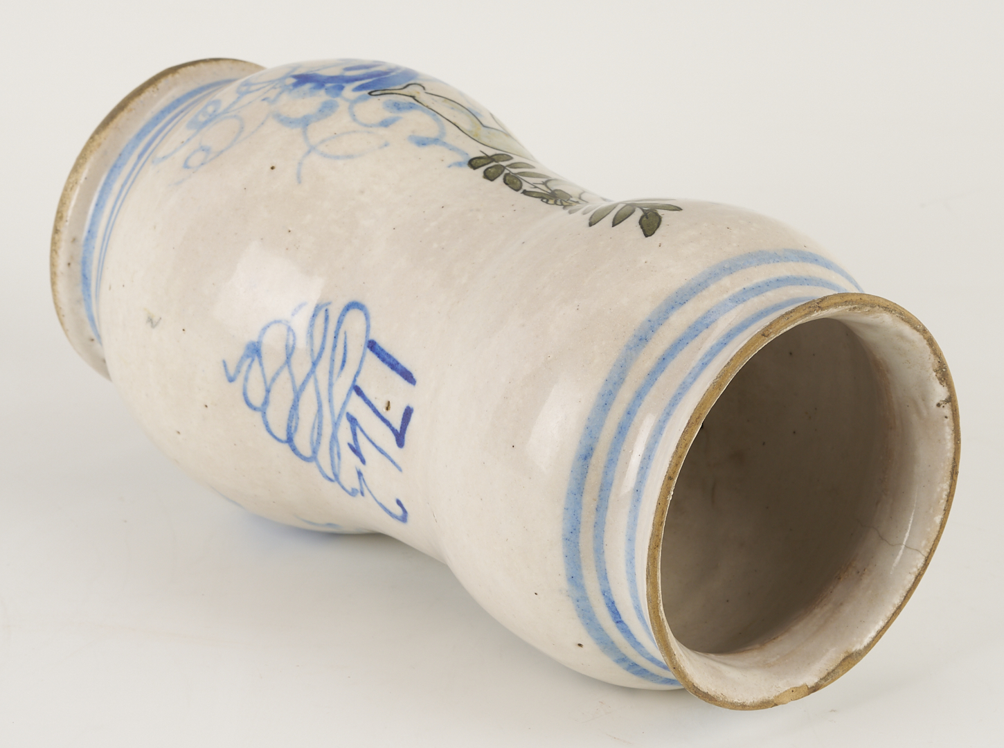 Lot 774: 3 Antique Faience Items: Albarello, Tazza, Inkwell