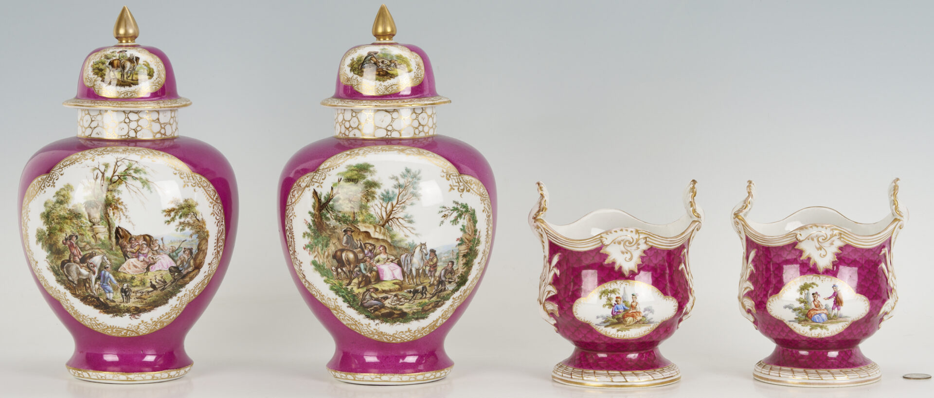 Lot 776: 4 Dresden Porcelain Items, Urns & Cachepots, attrib. Helena Wolfsohn