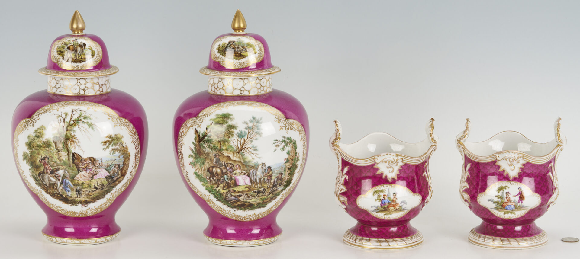 Lot 776: 4 Dresden Porcelain Items, Urns & Cachepots, attrib. Helena Wolfsohn
