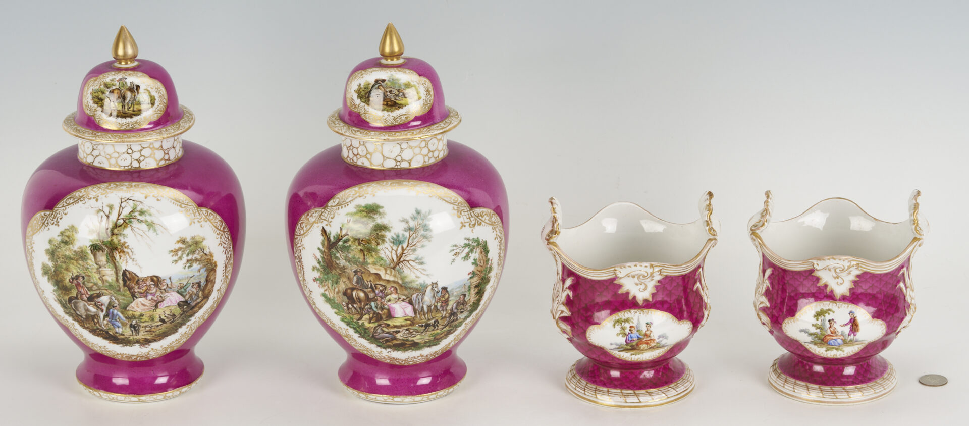 Lot 776: 4 Dresden Porcelain Items, Urns & Cachepots, attrib. Helena Wolfsohn