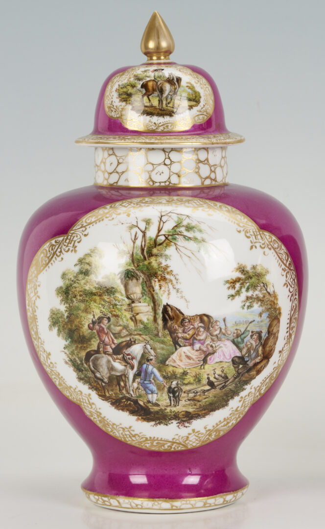 Lot 776: 4 Dresden Porcelain Items, Urns & Cachepots, attrib. Helena Wolfsohn