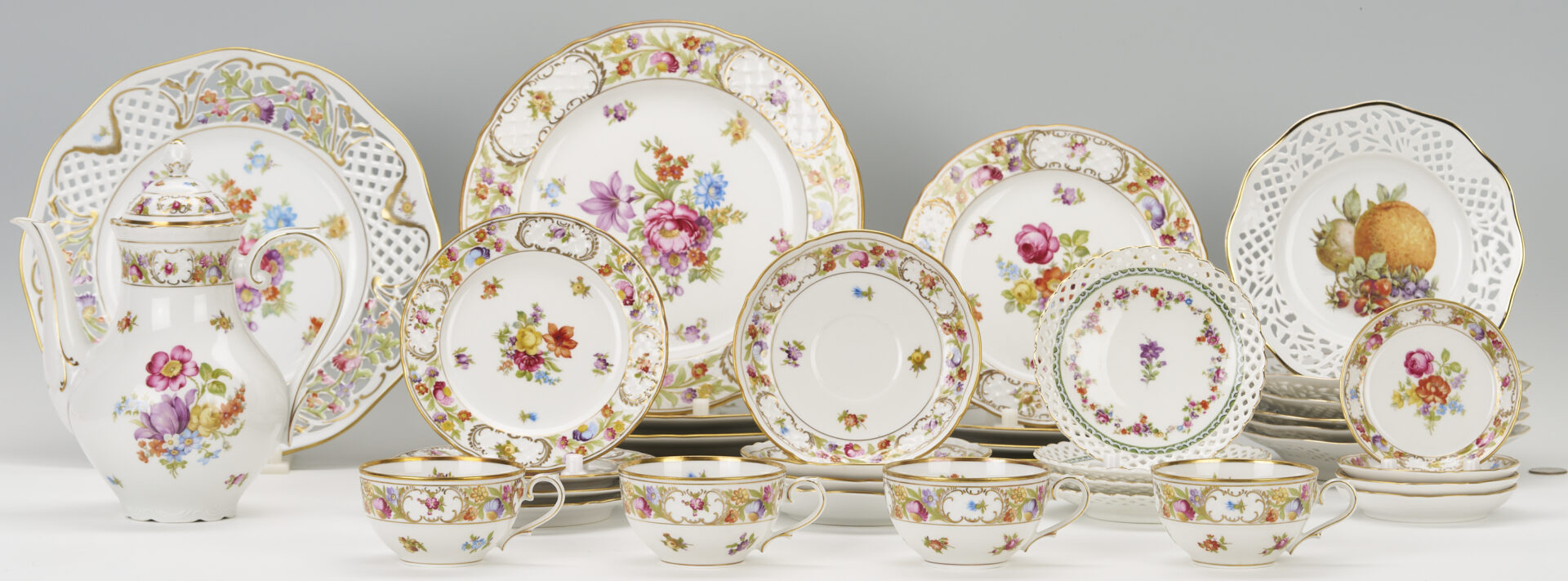 Lot 777: 36 Pcs Empress Dresden Flowers Porcelain Incl. Coffee Pot