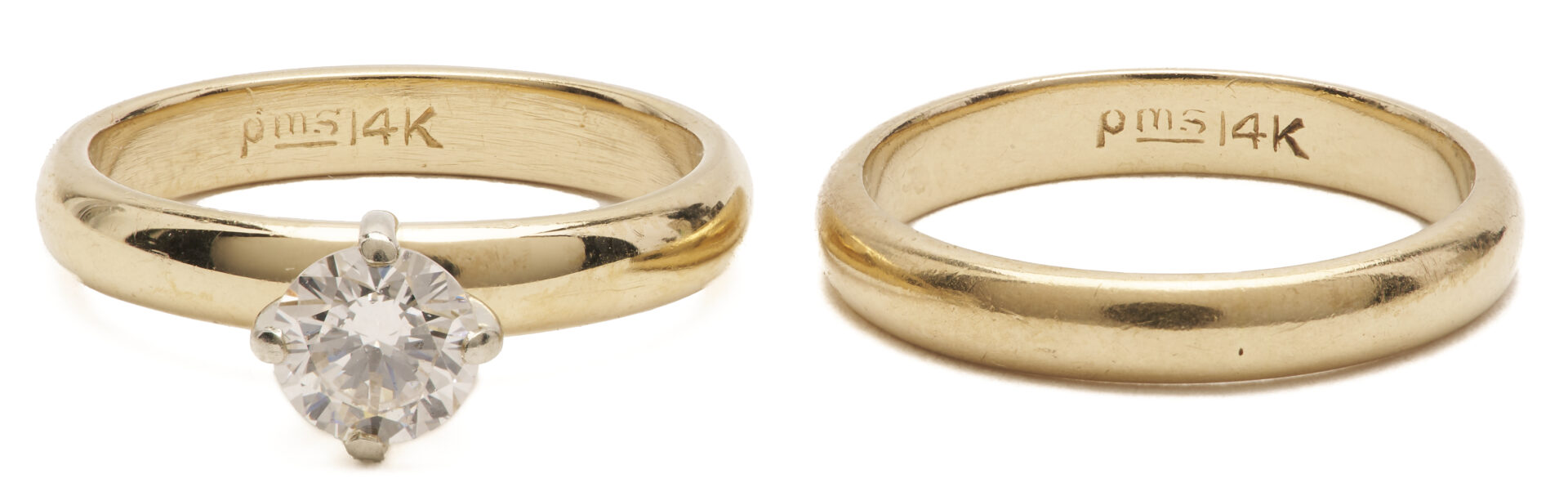 Lot 782: 14K Diamond Ring with 14K Gold Wedding Band