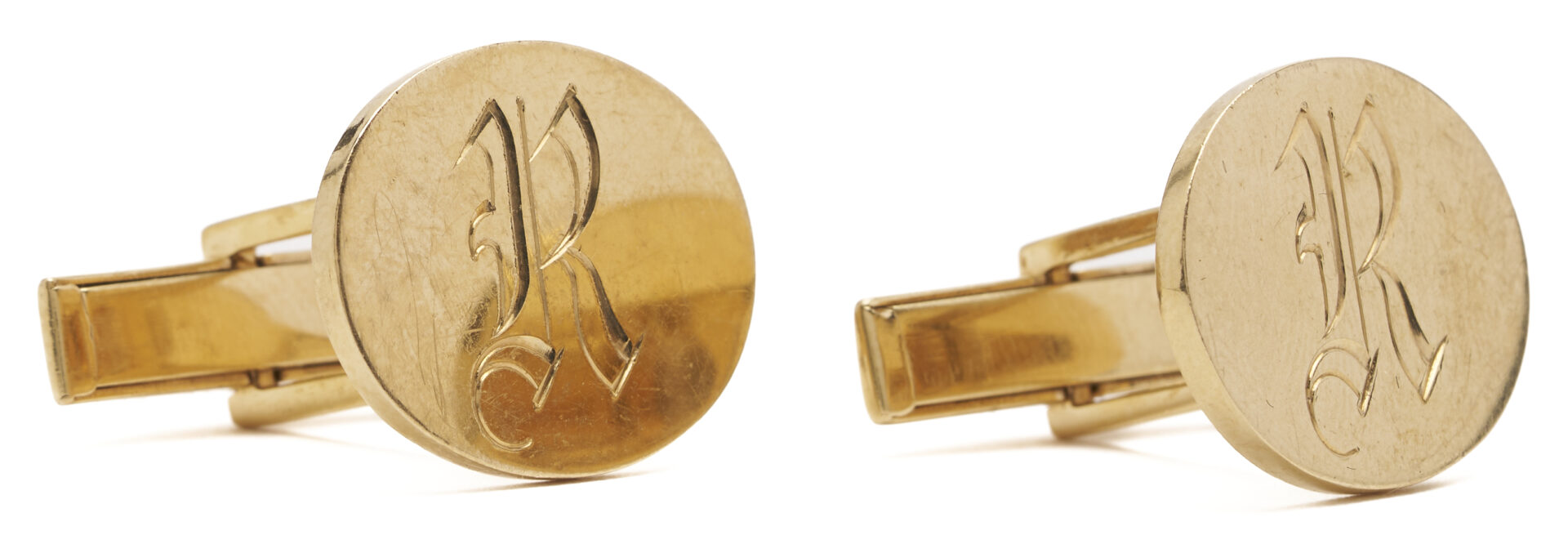 Lot 786: Pr. 14K Gold Cuff Links, Monogram R