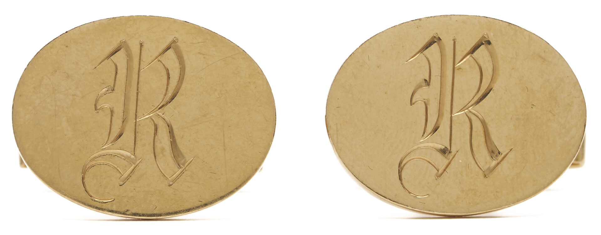 Lot 786: Pr. 14K Gold Cuff Links, Monogram R