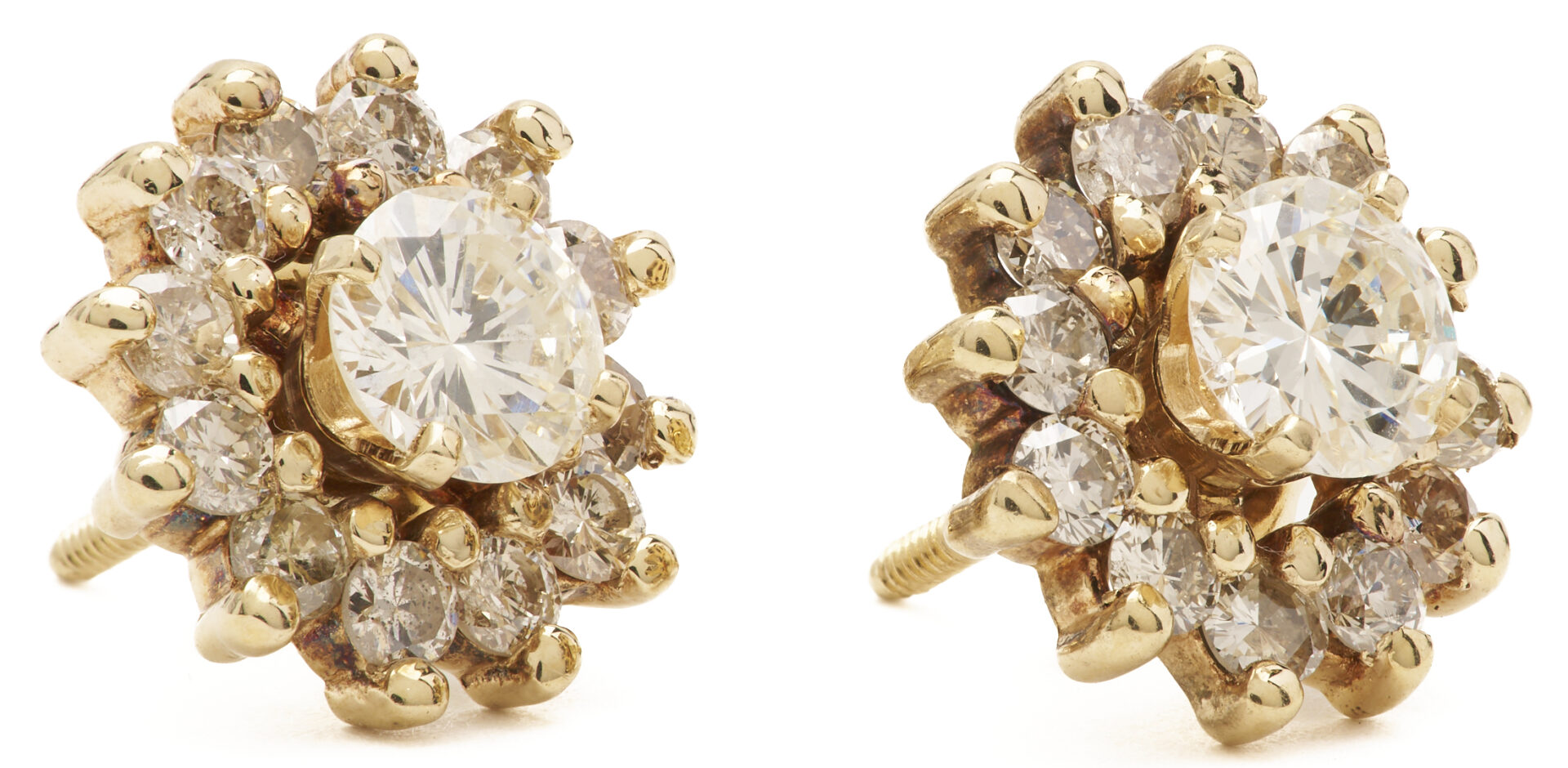 Lot 789: 14K Yellow Gold Diamond Stud Earrings with Diamond Jackets