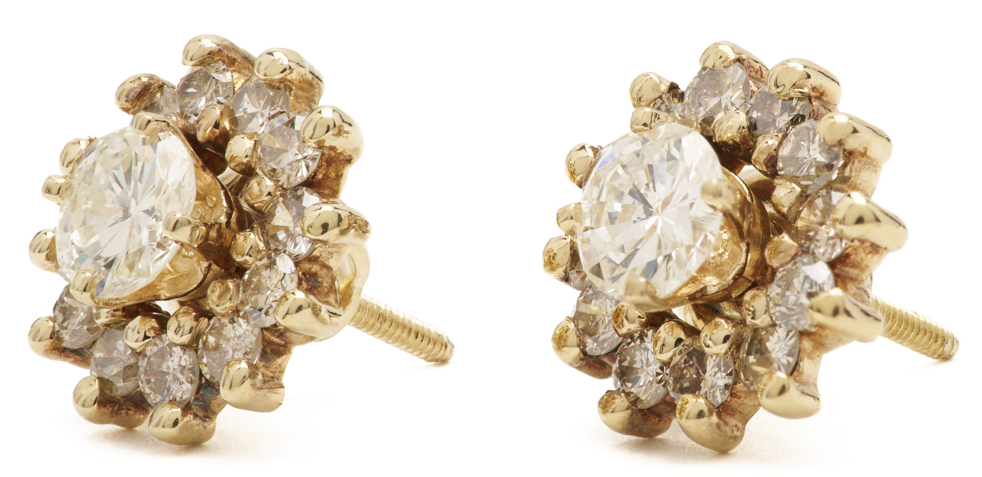Lot 789: 14K Yellow Gold Diamond Stud Earrings with Diamond Jackets