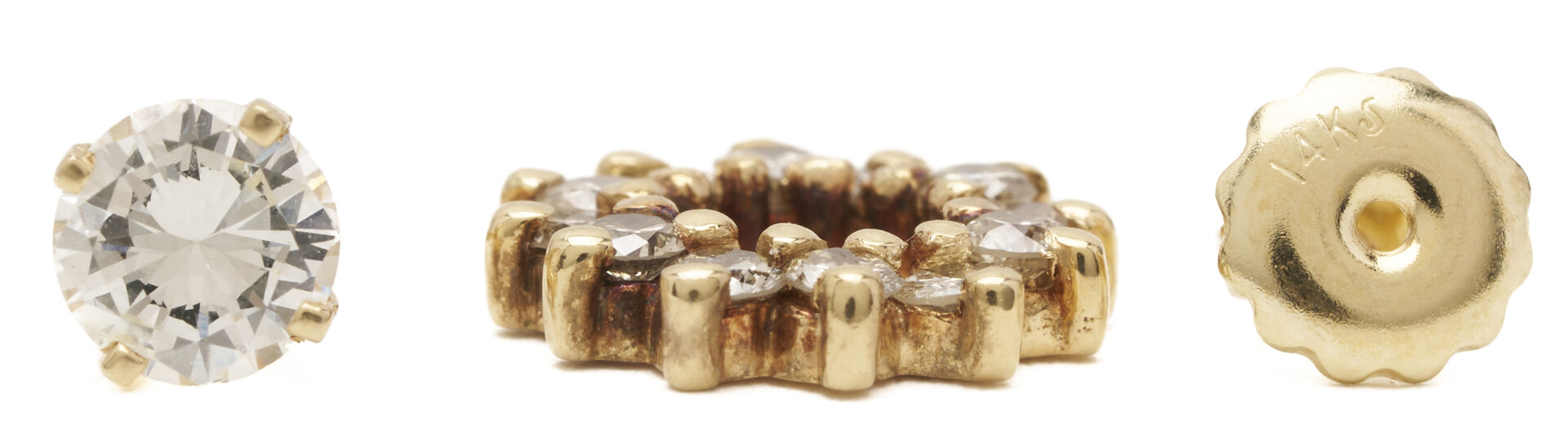 Lot 789: 14K Yellow Gold Diamond Stud Earrings with Diamond Jackets