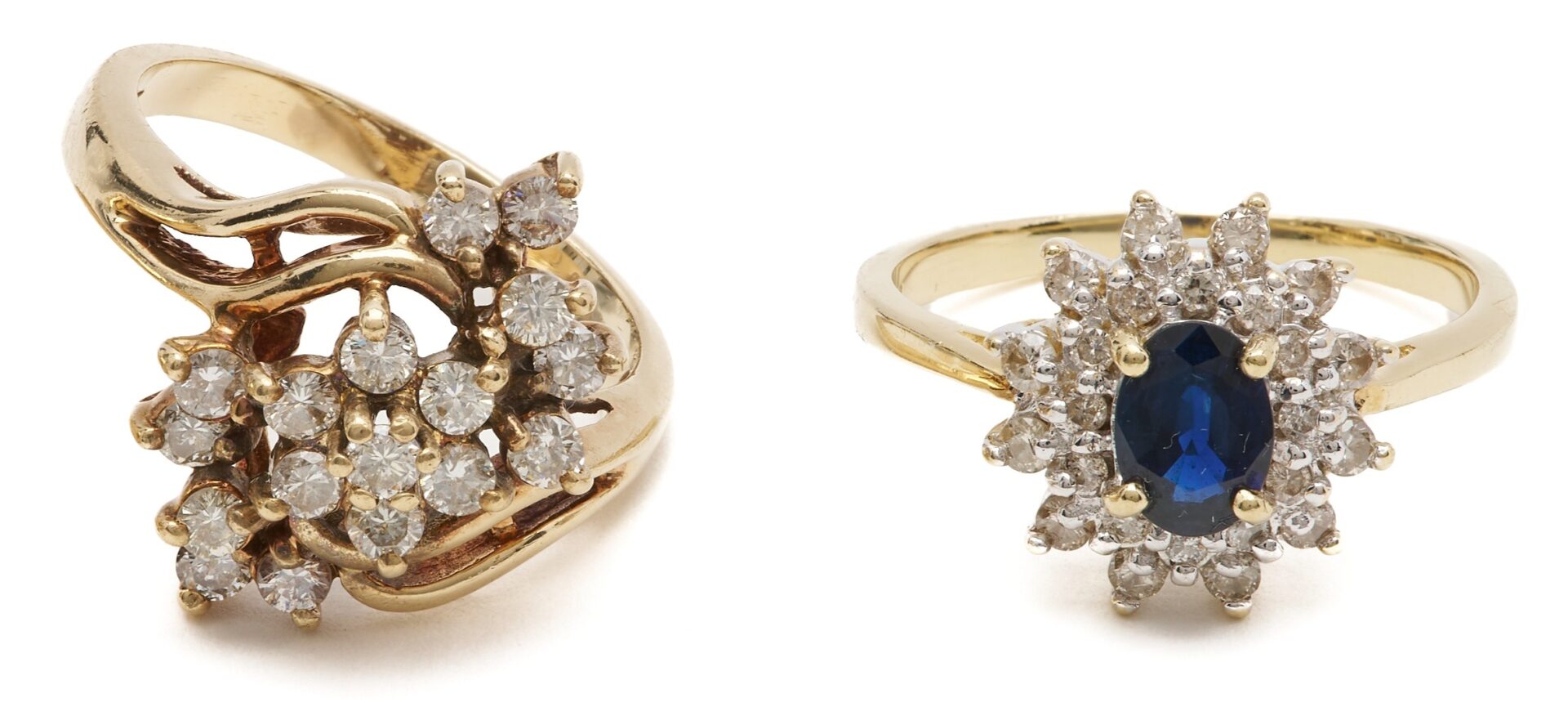Lot 790: 14K Sapphire and Diamond Ring & 10K Diamond Cluster Ring