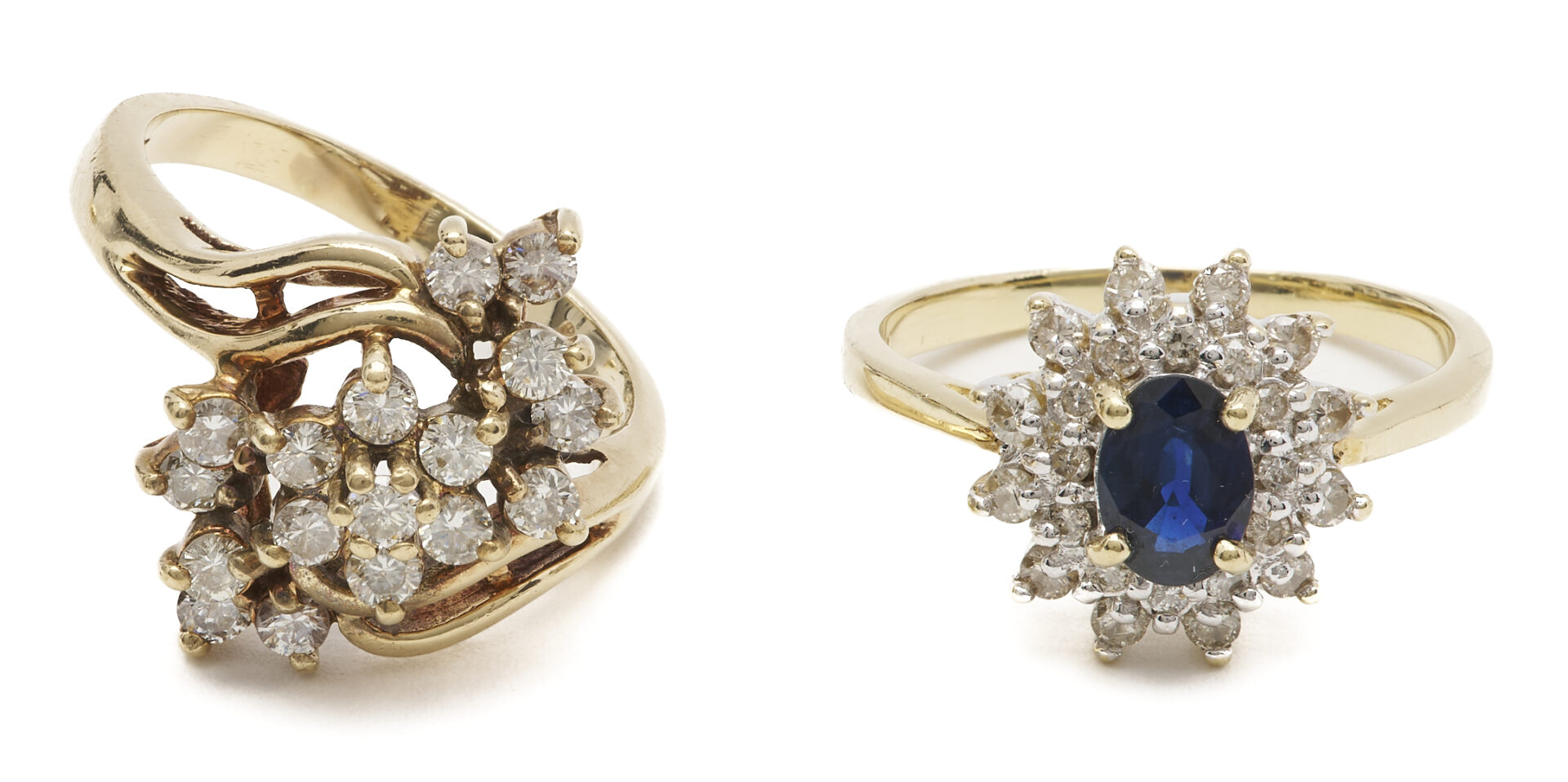 Lot 790: 14K Sapphire and Diamond Ring & 10K Diamond Cluster Ring