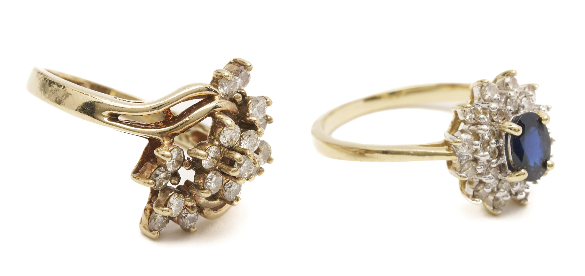 Lot 790: 14K Sapphire and Diamond Ring & 10K Diamond Cluster Ring