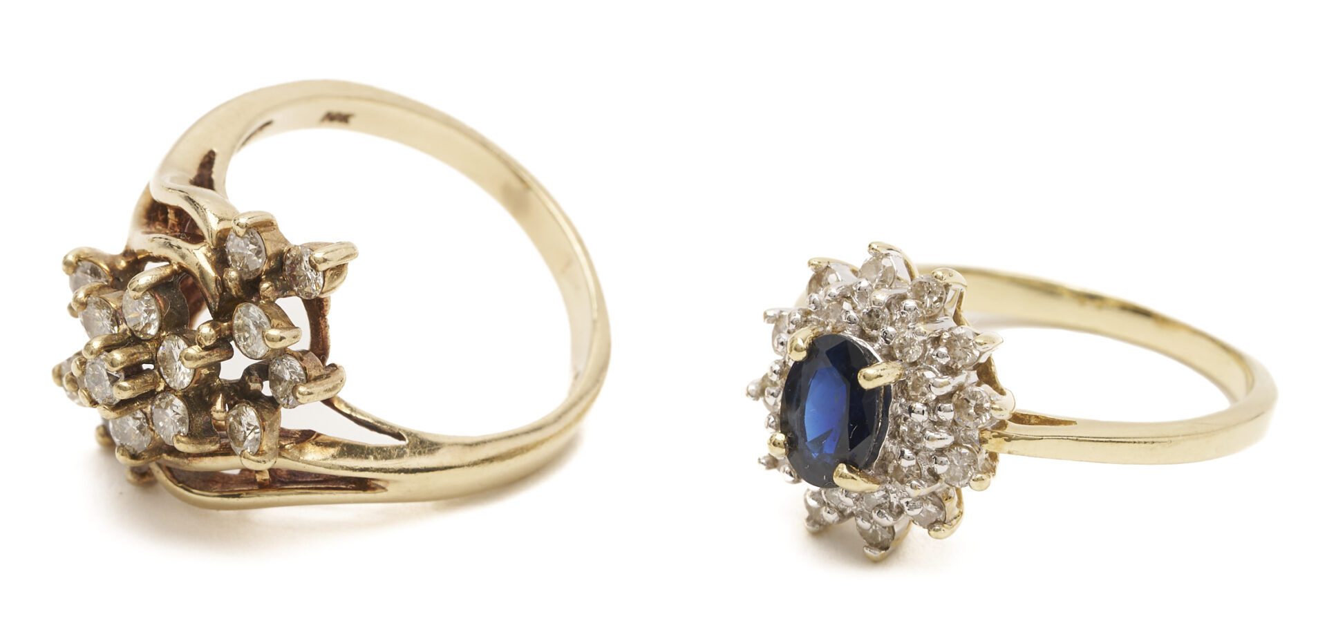 Lot 790: 14K Sapphire and Diamond Ring & 10K Diamond Cluster Ring