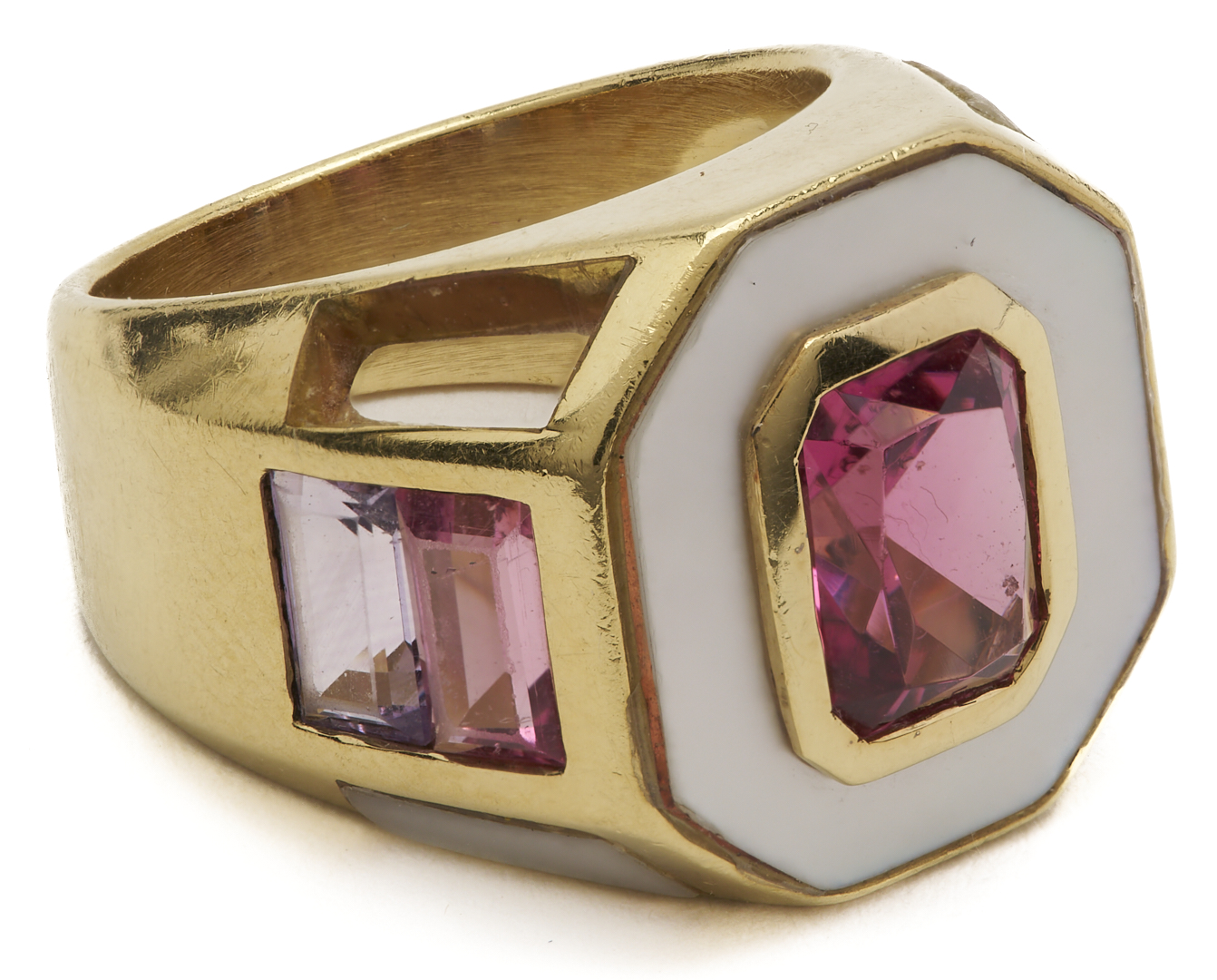 Lot 791: Signed Sabbadini Italy 18K Pink Tourmaline Ring