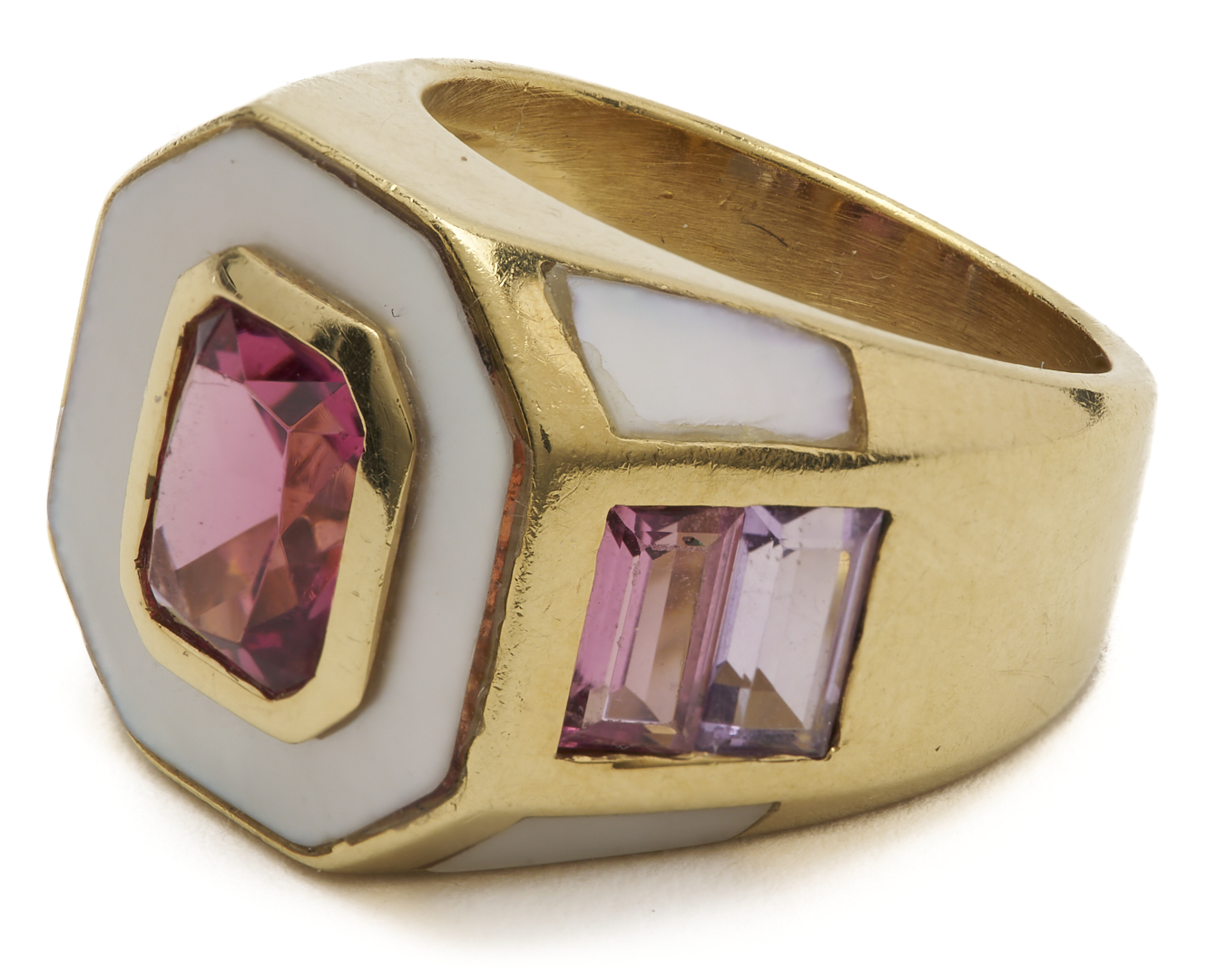 Lot 791: Signed Sabbadini Italy 18K Pink Tourmaline Ring