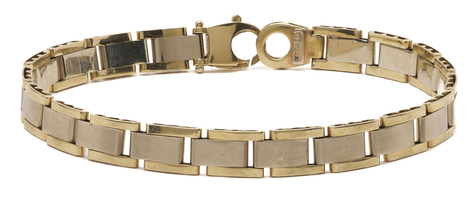Lot 792: 14K Italian Two Tone Tank Style Bracelet