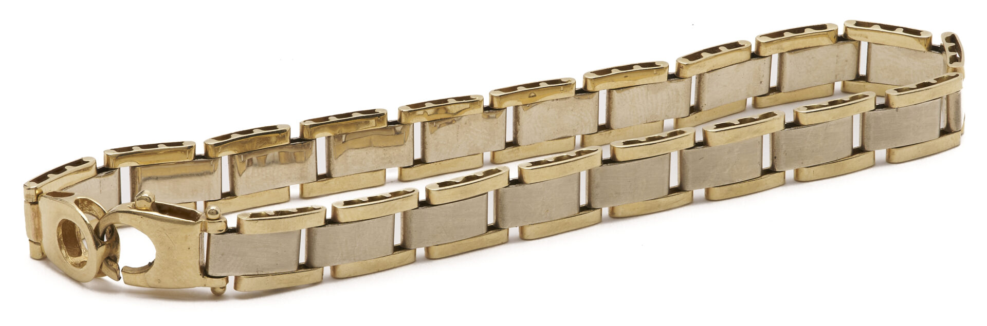 Lot 792: 14K Italian Two Tone Tank Style Bracelet