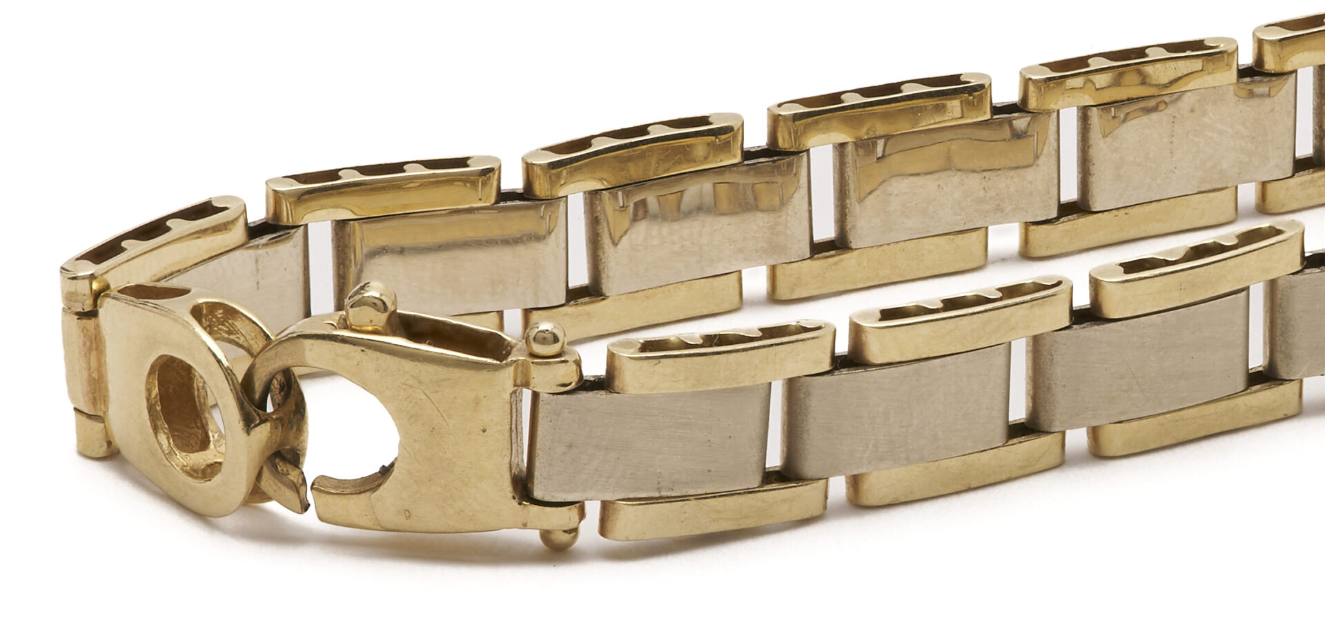 Lot 792: 14K Italian Two Tone Tank Style Bracelet