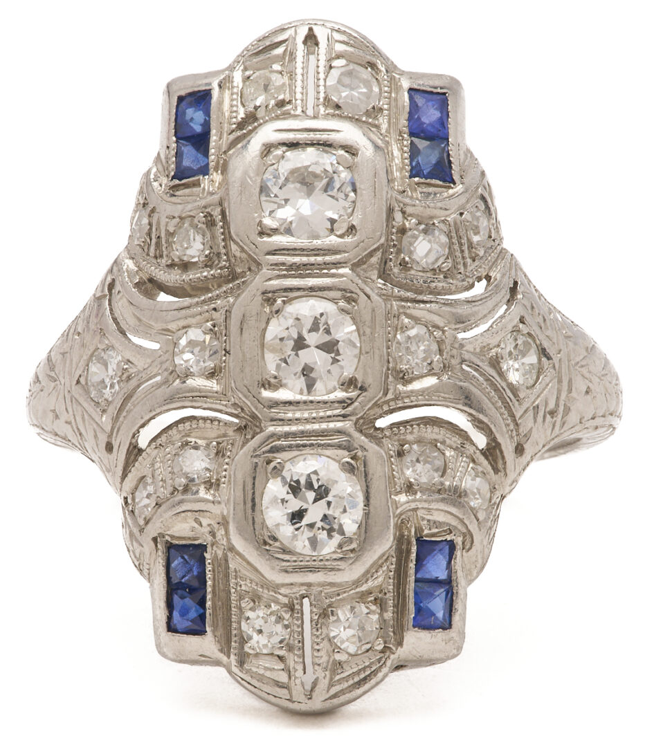 Lot 798: Art Deco Platinum Diamond & Sapphire Duchess Ring