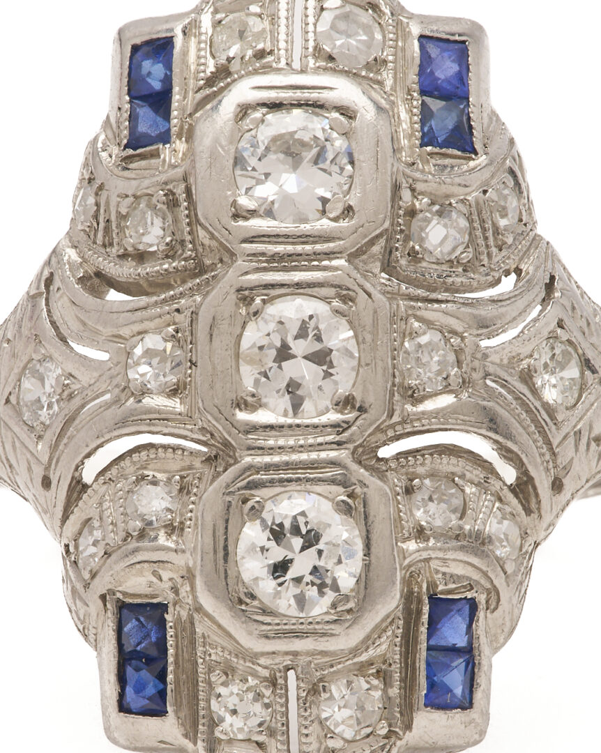 Lot 798: Art Deco Platinum Diamond & Sapphire Duchess Ring