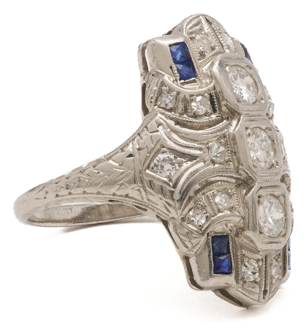 Lot 798: Art Deco Platinum Diamond & Sapphire Duchess Ring
