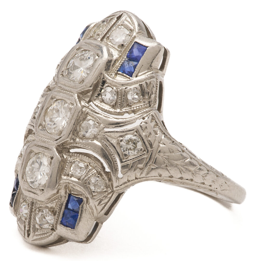 Lot 798: Art Deco Platinum Diamond & Sapphire Duchess Ring