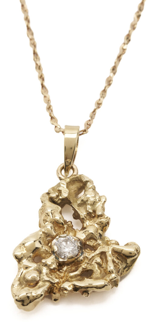 Lot 799: Yellow Gold & Diamond Nugget Pendant Necklace
