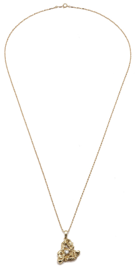 Lot 799: Yellow Gold & Diamond Nugget Pendant Necklace