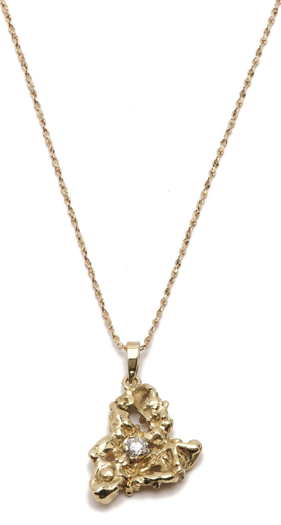 Lot 799: Yellow Gold & Diamond Nugget Pendant Necklace