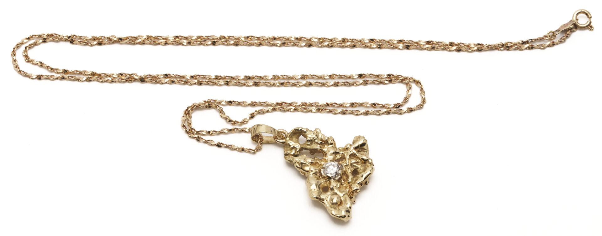 Lot 799: Yellow Gold & Diamond Nugget Pendant Necklace