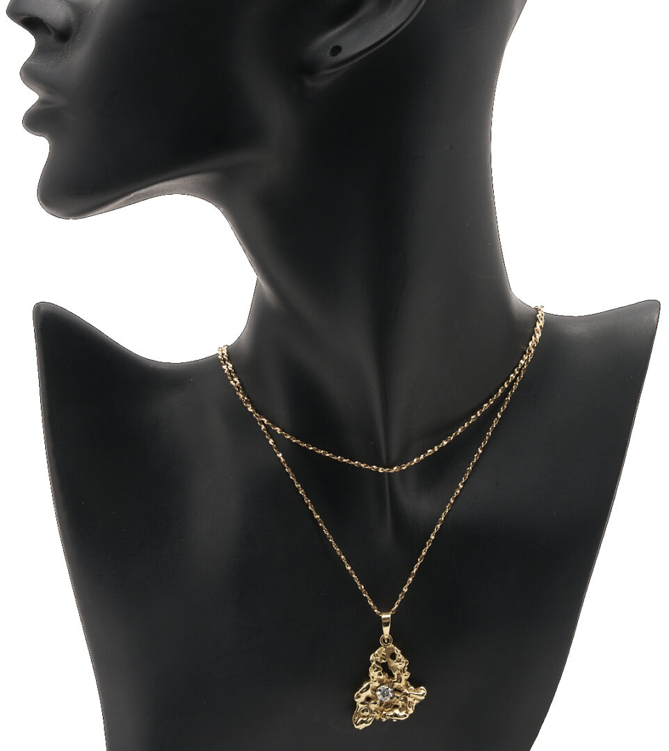 Lot 799: Yellow Gold & Diamond Nugget Pendant Necklace