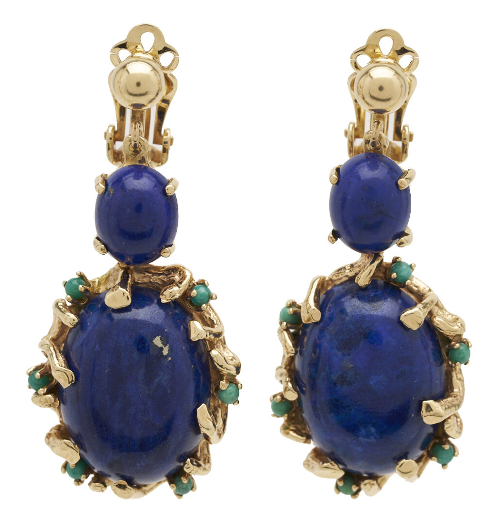 Lot 800: 14K Gold & Lapis Earrings