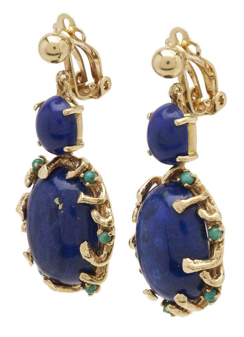 Lot 800: 14K Gold & Lapis Earrings