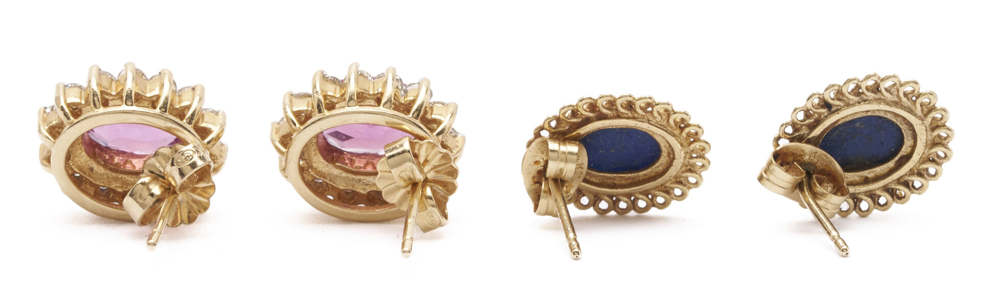 Lot 802: 2 Pairs of 14K & Gemstone Earrings, Pink Tourmaline and Lapis