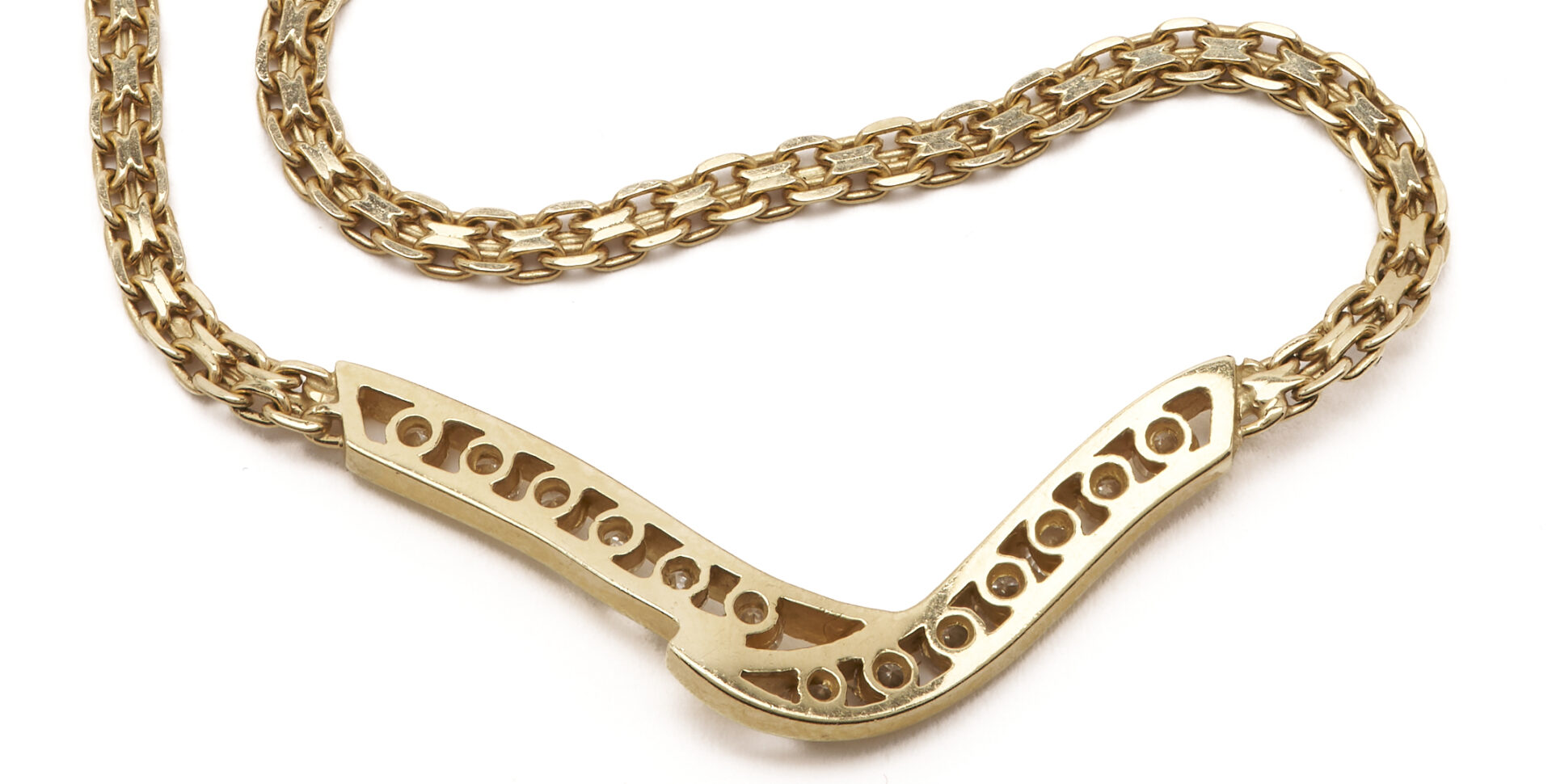 Lot 803: 14K Channel Set Diamond V Necklace