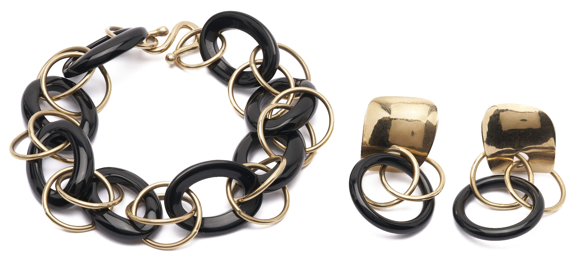 Lot 808: Marilyn Bailey 14K Gold and Onyx Earrings & Bracelet