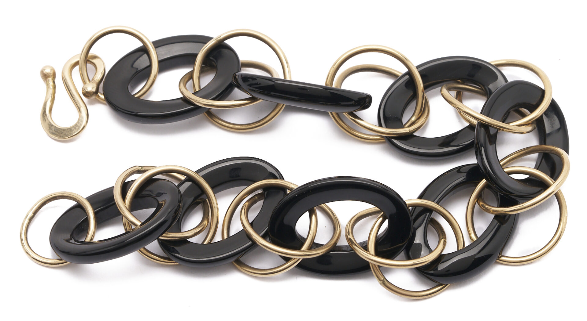 Lot 808: Marilyn Bailey 14K Gold and Onyx Earrings & Bracelet