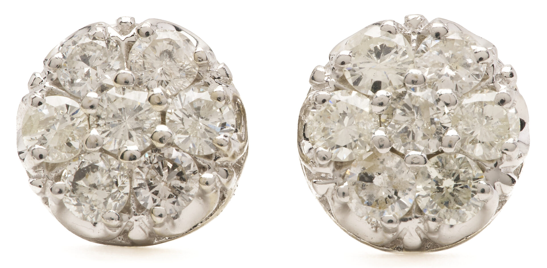 Lot 812: 14K White Gold Diamond Cluster Earrings