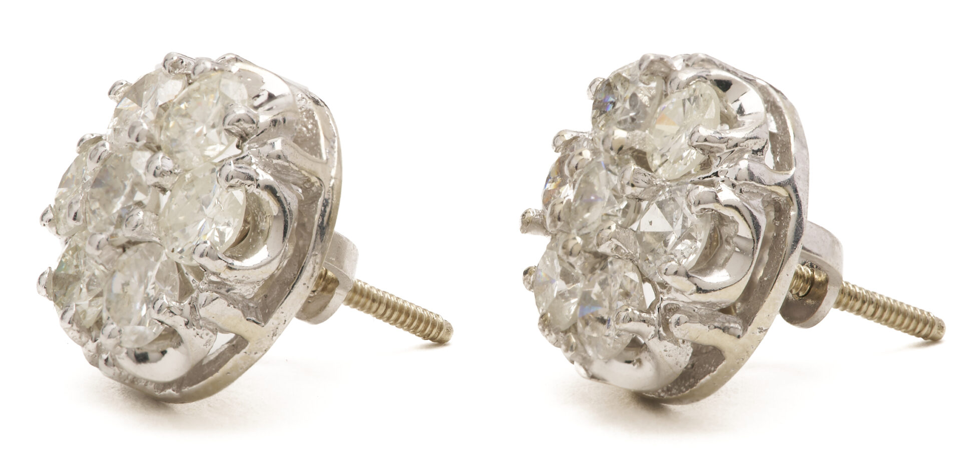 Lot 812: 14K White Gold Diamond Cluster Earrings