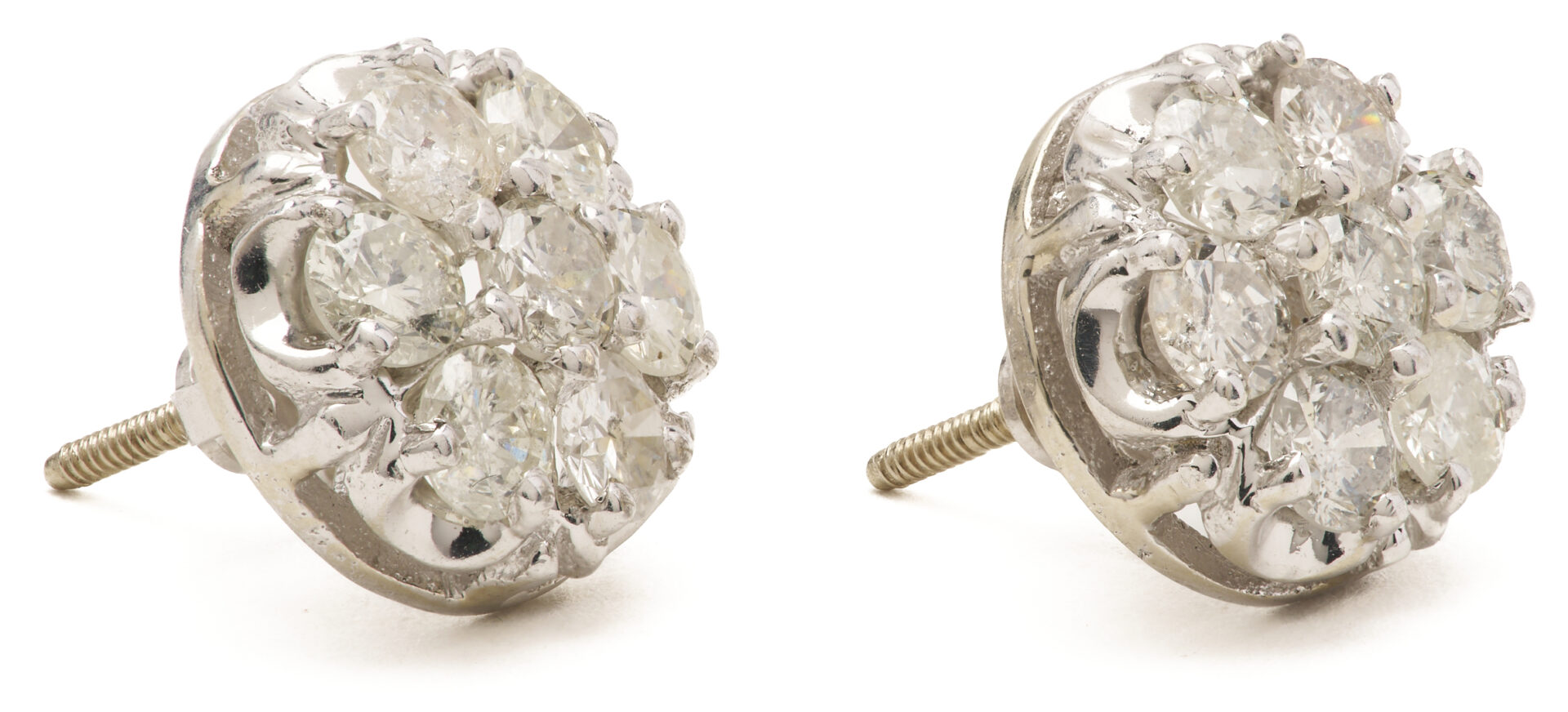 Lot 812: 14K White Gold Diamond Cluster Earrings
