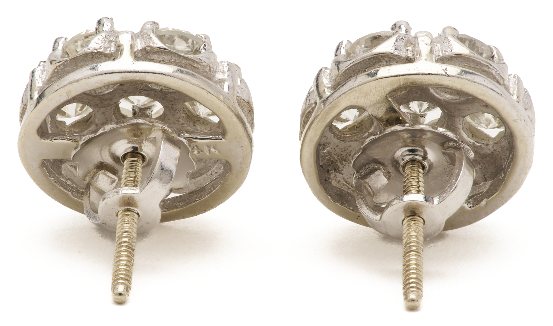 Lot 812: 14K White Gold Diamond Cluster Earrings