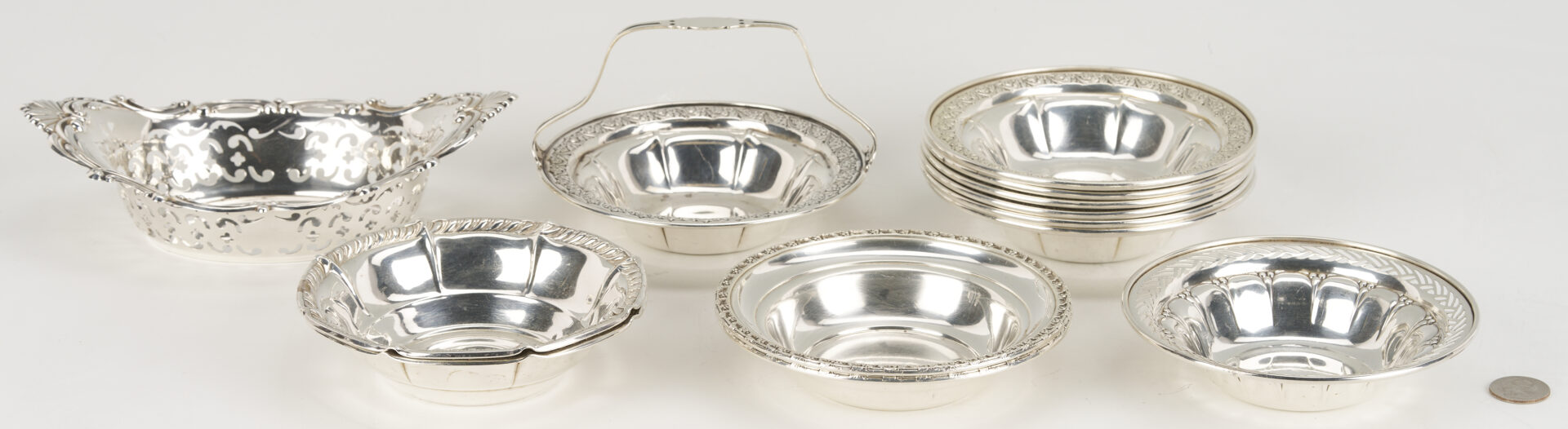 Lot 816: 13 pcs Sterling Silver Hollowware incl. Bowls, Basket