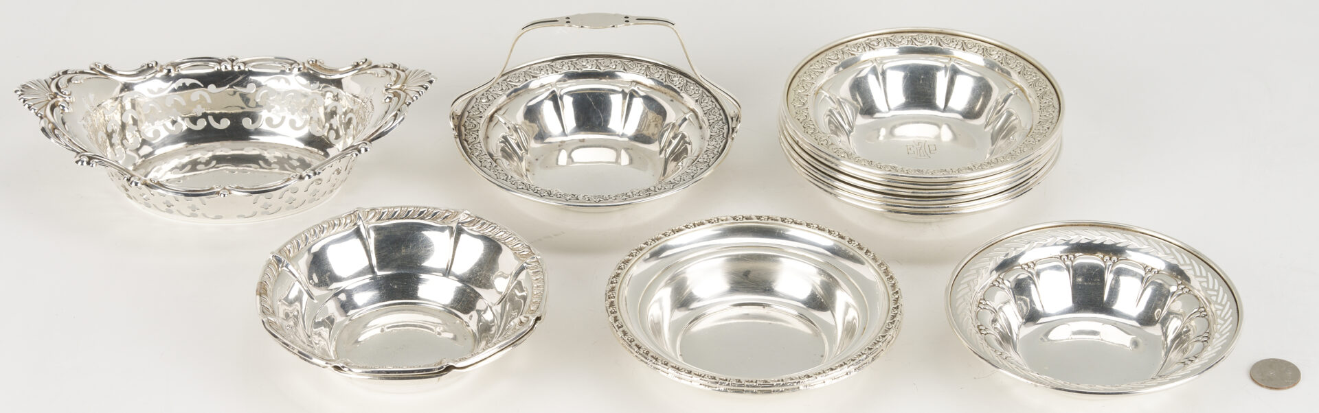 Lot 816: 13 pcs Sterling Silver Hollowware incl. Bowls, Basket