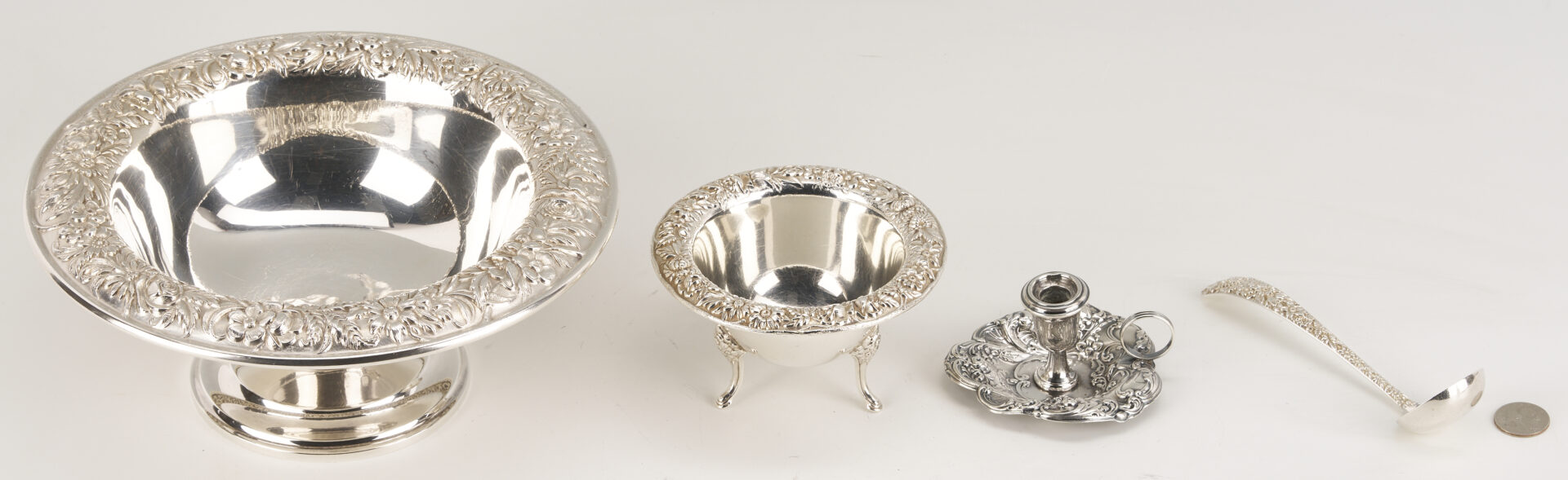 Lot 823: 4 Sterling Silver Table Items, incl. Kirk Repousse
