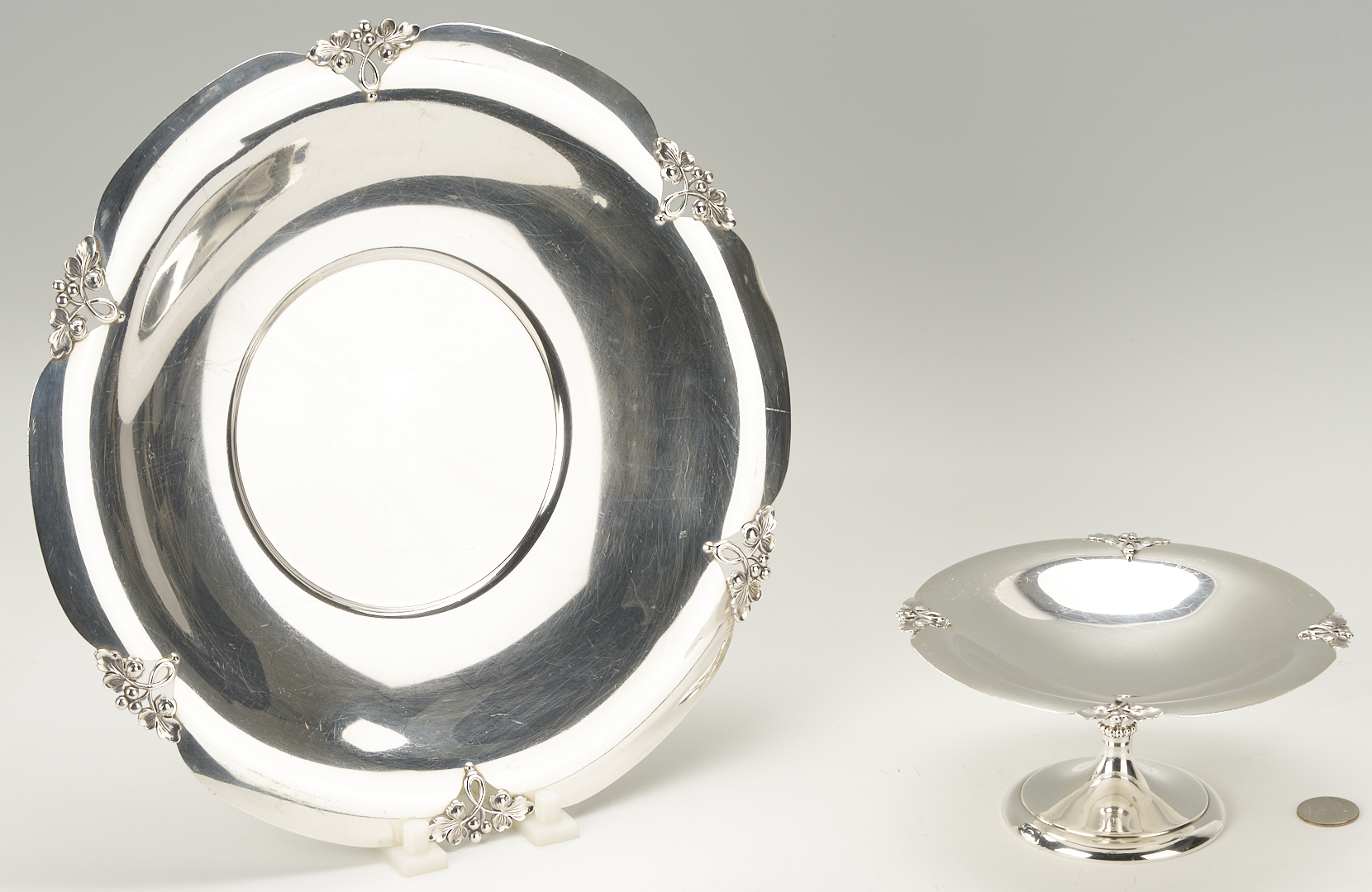 Lot 825: Sterling Silver Dish and Tazza, Alexandria Pattern, Fisher & Hirsch