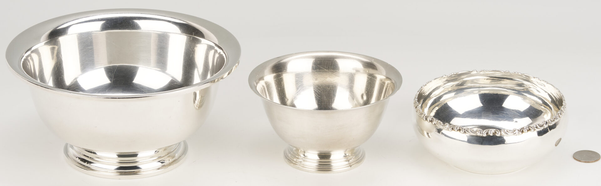 Lot 829: 3 Sterling Silver Bowls, Revere & Duhme