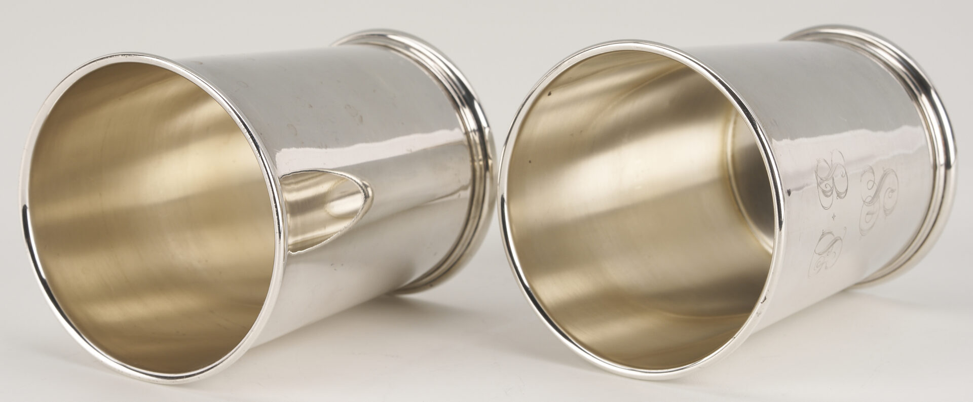 Lot 831: 6 Kirk Sterling Silver Mint Julep Cups, Monogrammed