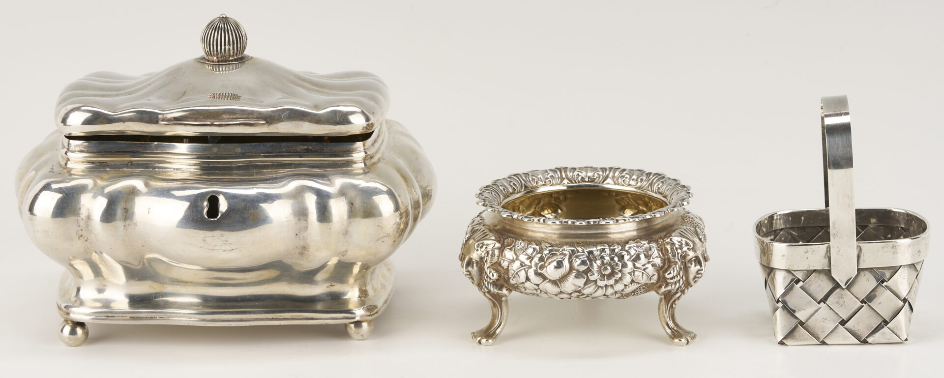 Lot 832: 6 Collectible Small Silver Items incl. Tiffany, Shreve, Tea Caddy